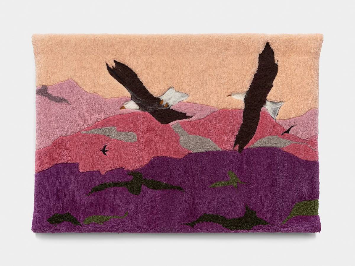 Blue Gulls, a hand-tufted tapestry by Margaret Timbrell