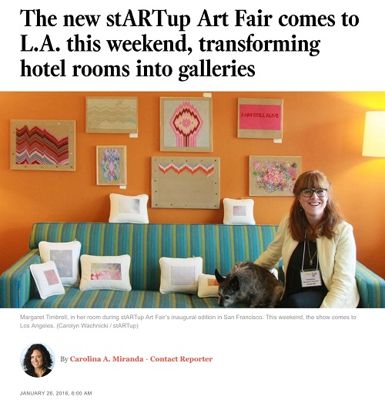 Los Angeles Times article on the StARTup Art Fair showing Margaret Timbrell in her hotel-room installation